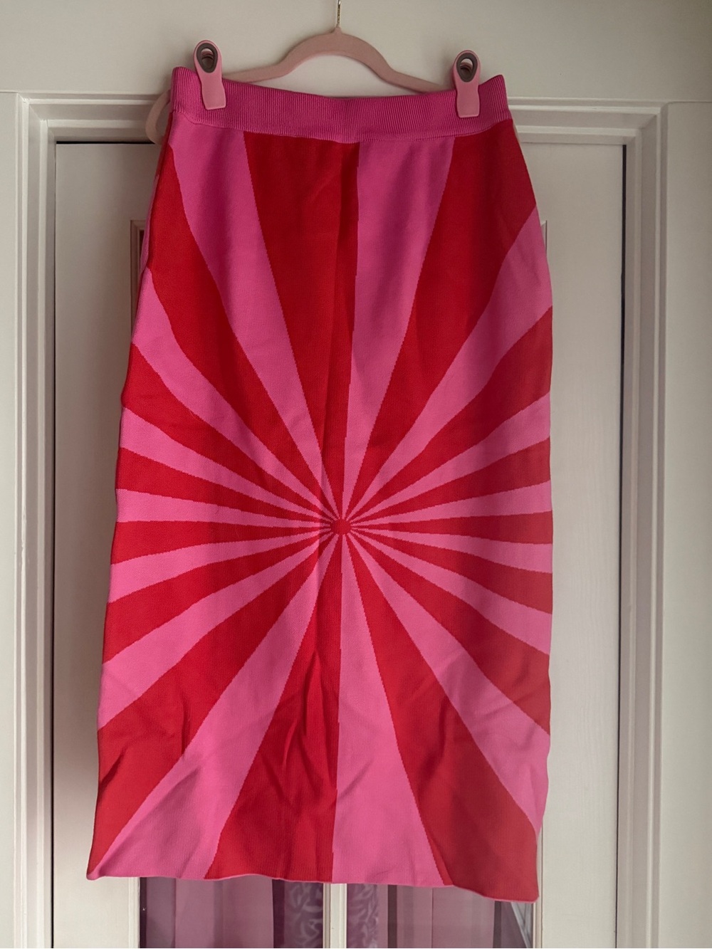 Burnt Toast Vibrant Pink and Red Spiral Knit Midi Skirt - Picture 3 of 8